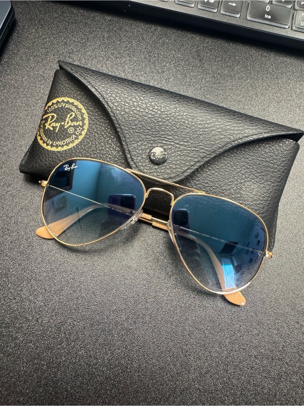 Kids Ray-Ban Gold Frame Sunglasses with Blue Gradient Lenses